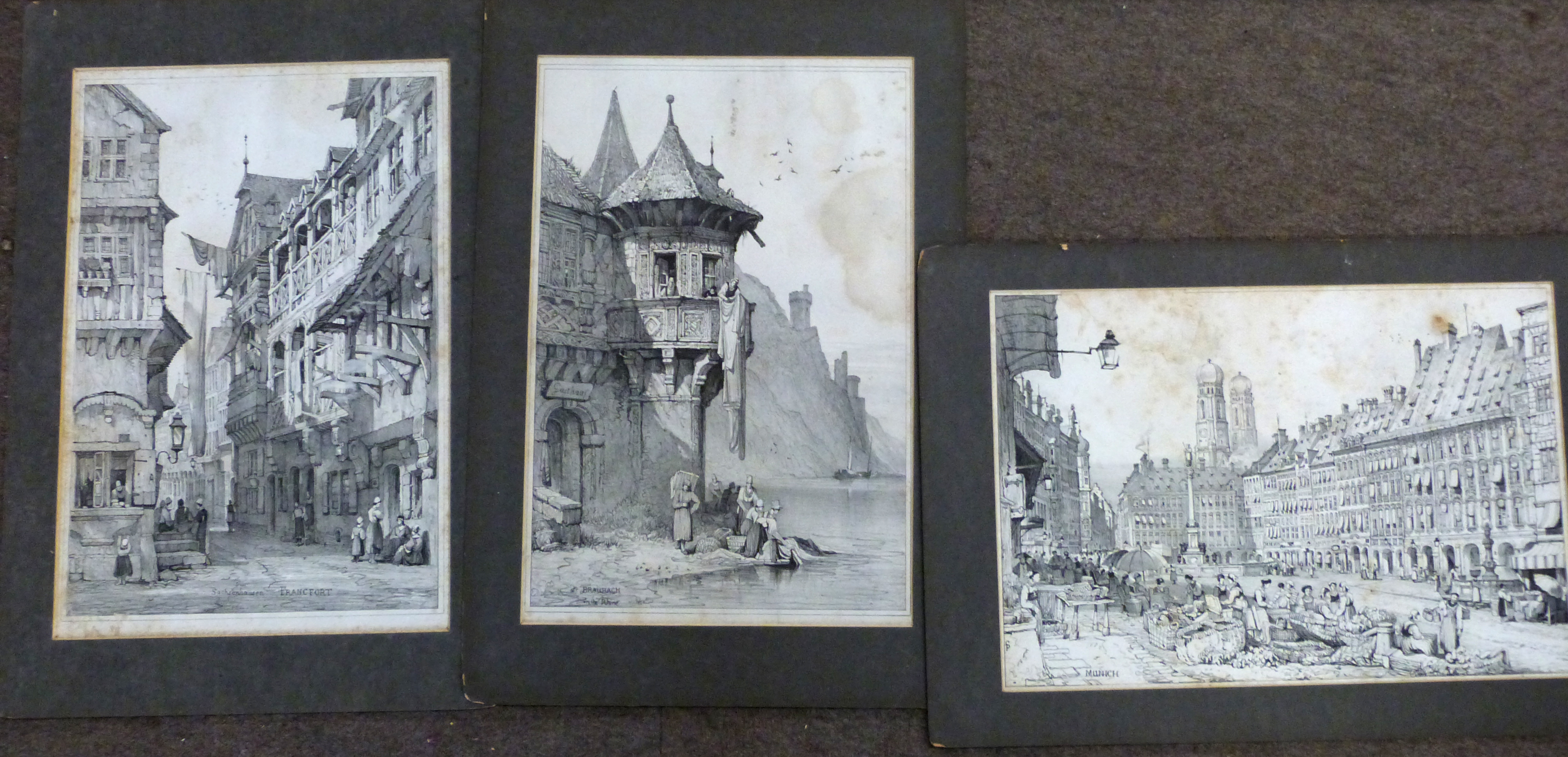 After Samuel Prout, German city scenes, black and white engravings, unframed (12) - Image 4 of 4