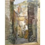 E John Collyer, Watercolour, Mountainous Village Street Scene, 37 x 27cm