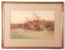 George Oyston, watercolour, signed, Figures in a country lane, 33 x 51cm