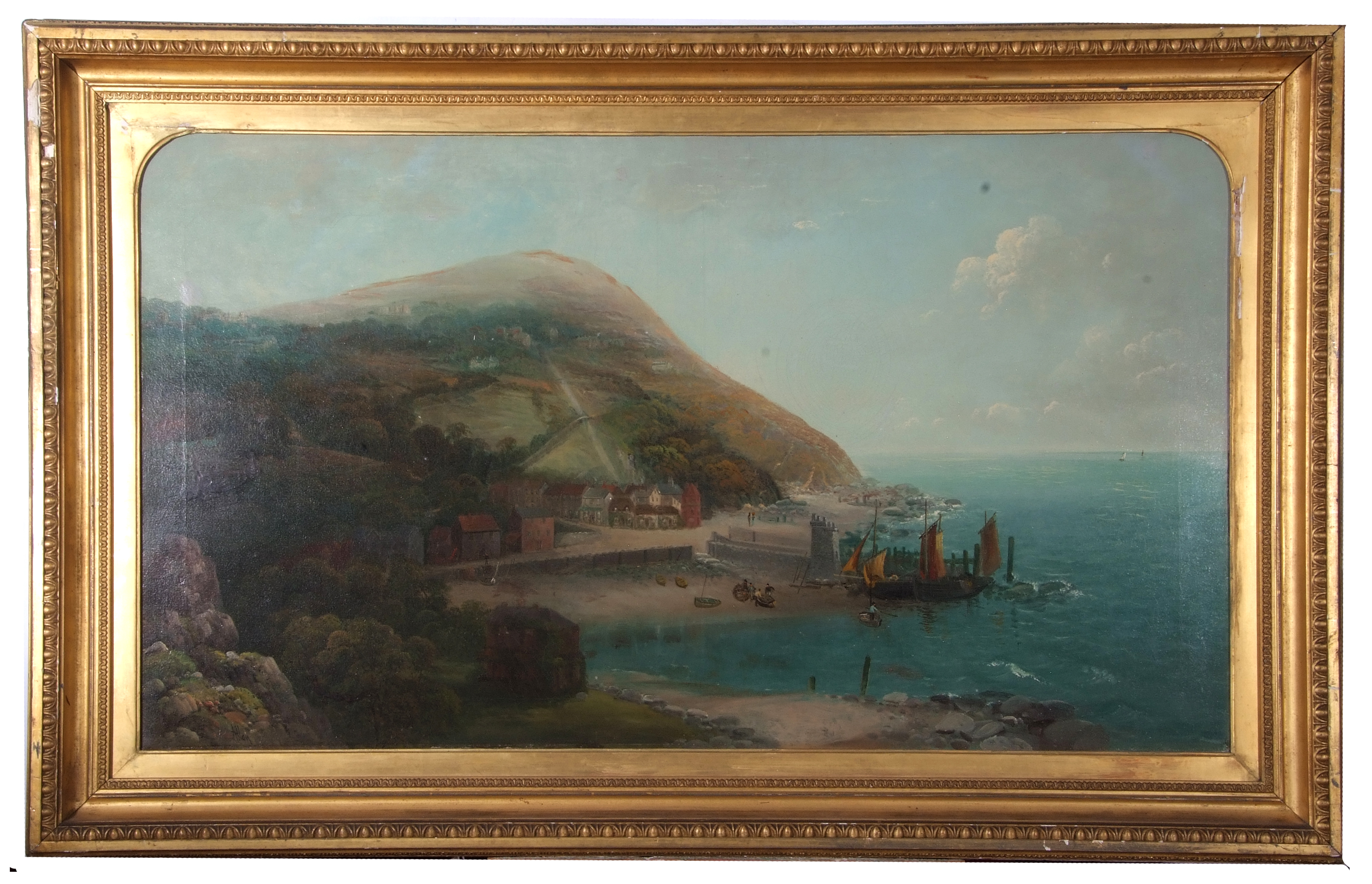 Robert Allan, signed, extensive view of Lynmouth across Countisbury Hill, 60 x 106