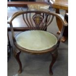Decorative inlaid armchair with strung decoration, width approx 58cm max