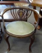 Decorative inlaid armchair with strung decoration, width approx 58cm max