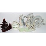 Miscellaneous lot of ceramics including two sculptures of dragons, a jadeite figure of a dragon,