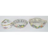 Three pieces of Continental porcelain, two small bowls decorated with flowers to interior and