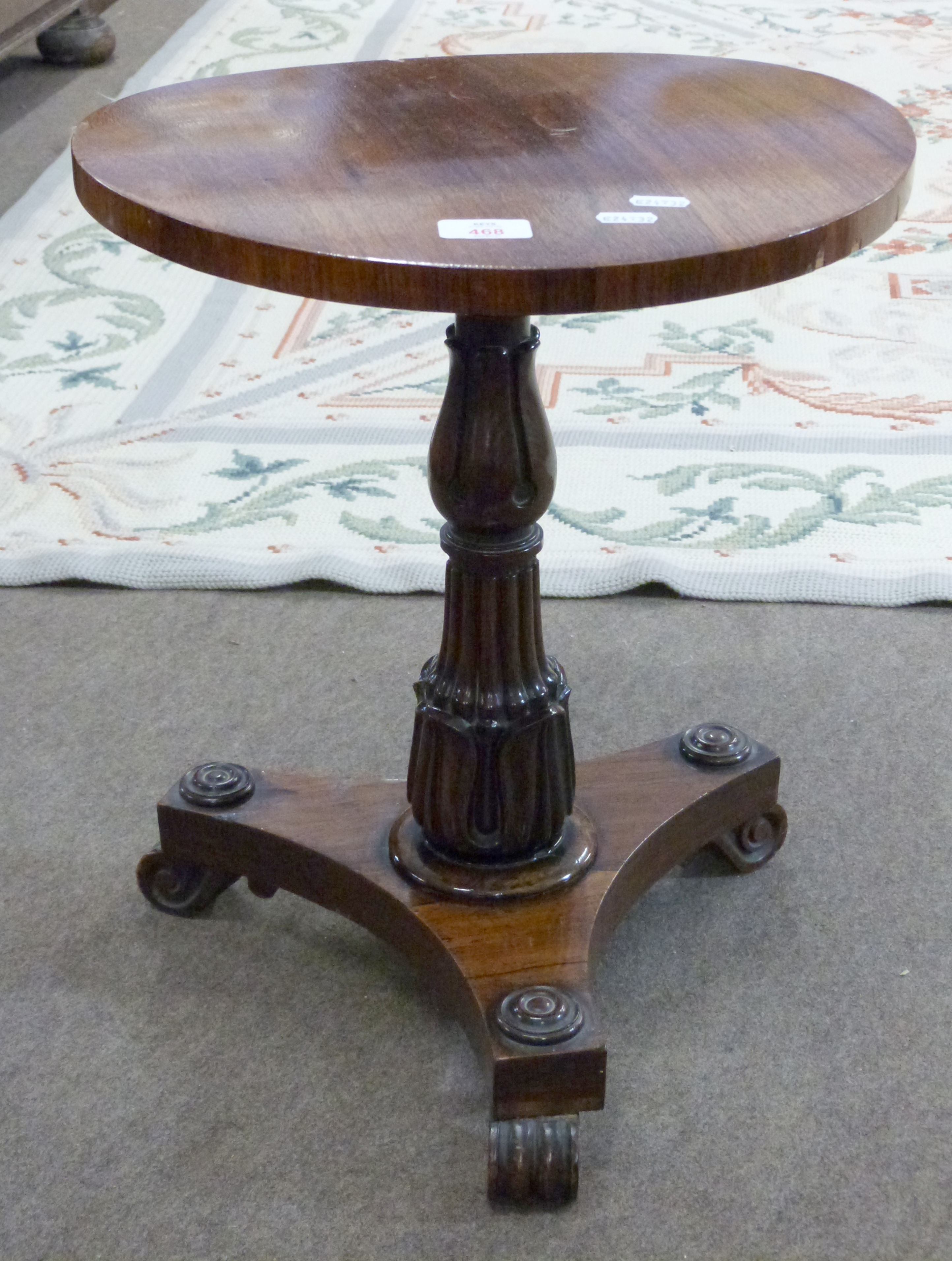 19th century low circular occasional table, diam approx 40cm