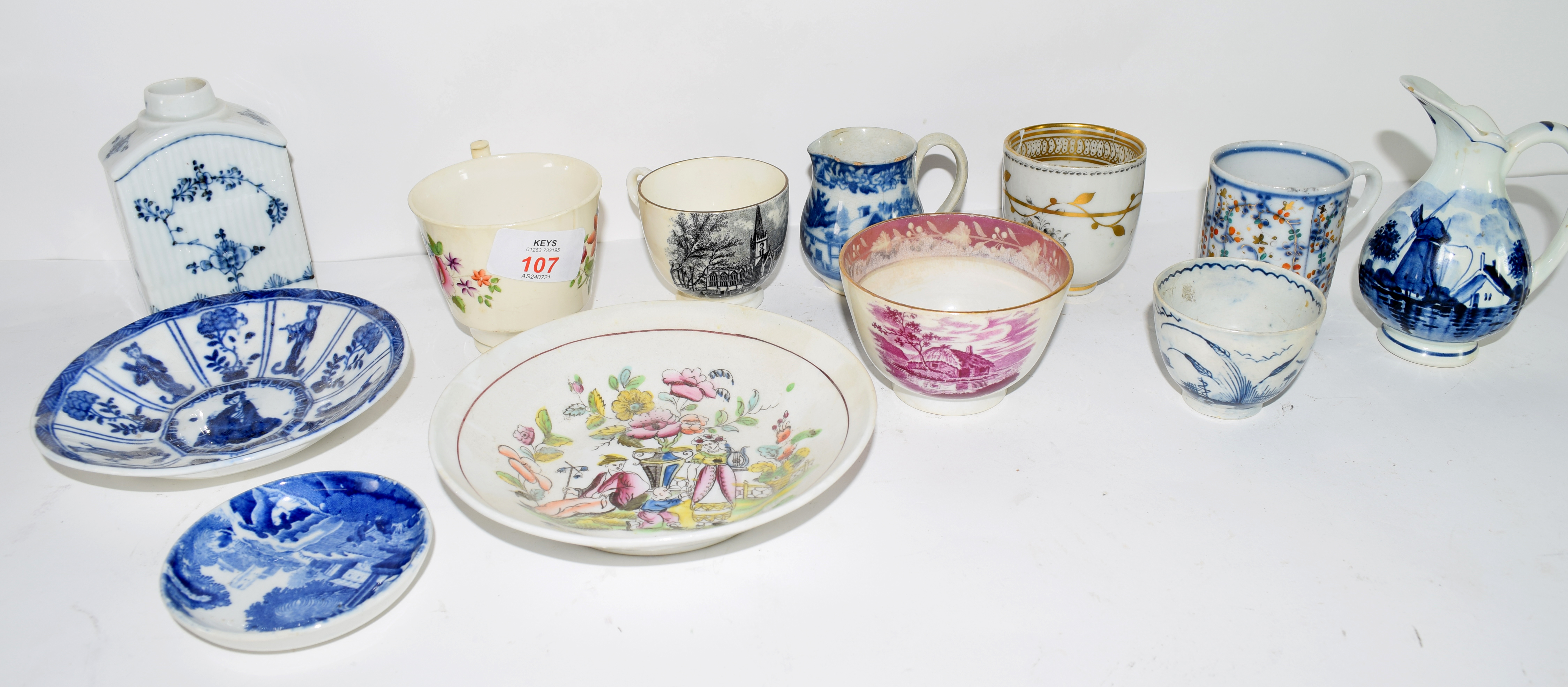 Quantity of 19th century ceramics including a tea canister decorated in Meissen style with blue