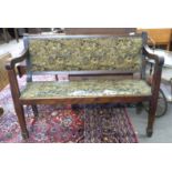 Early 20th century upholstered oak settle, length approx 120cm