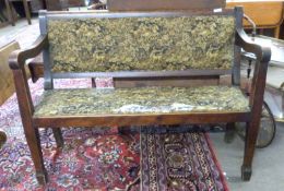Early 20th century upholstered oak settle, length approx 120cm