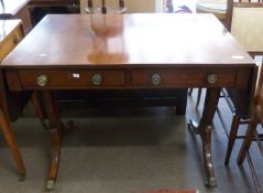 19th century sofa table with cross banded decoration, width folded approx 93cm