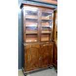 Early 20th century mahogany side cabinet with glazed bookcase above, width approx 104cm max