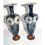 Pair of Royal Doulton vases with applied Art Nouveau style decoration, 27cm high