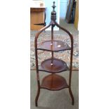 Inlaid mahogany cake stand, height approx 99cm