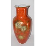 Large Continental Kaiser porcelain vase, the mottled orange ground decorated with flowers in gilt,