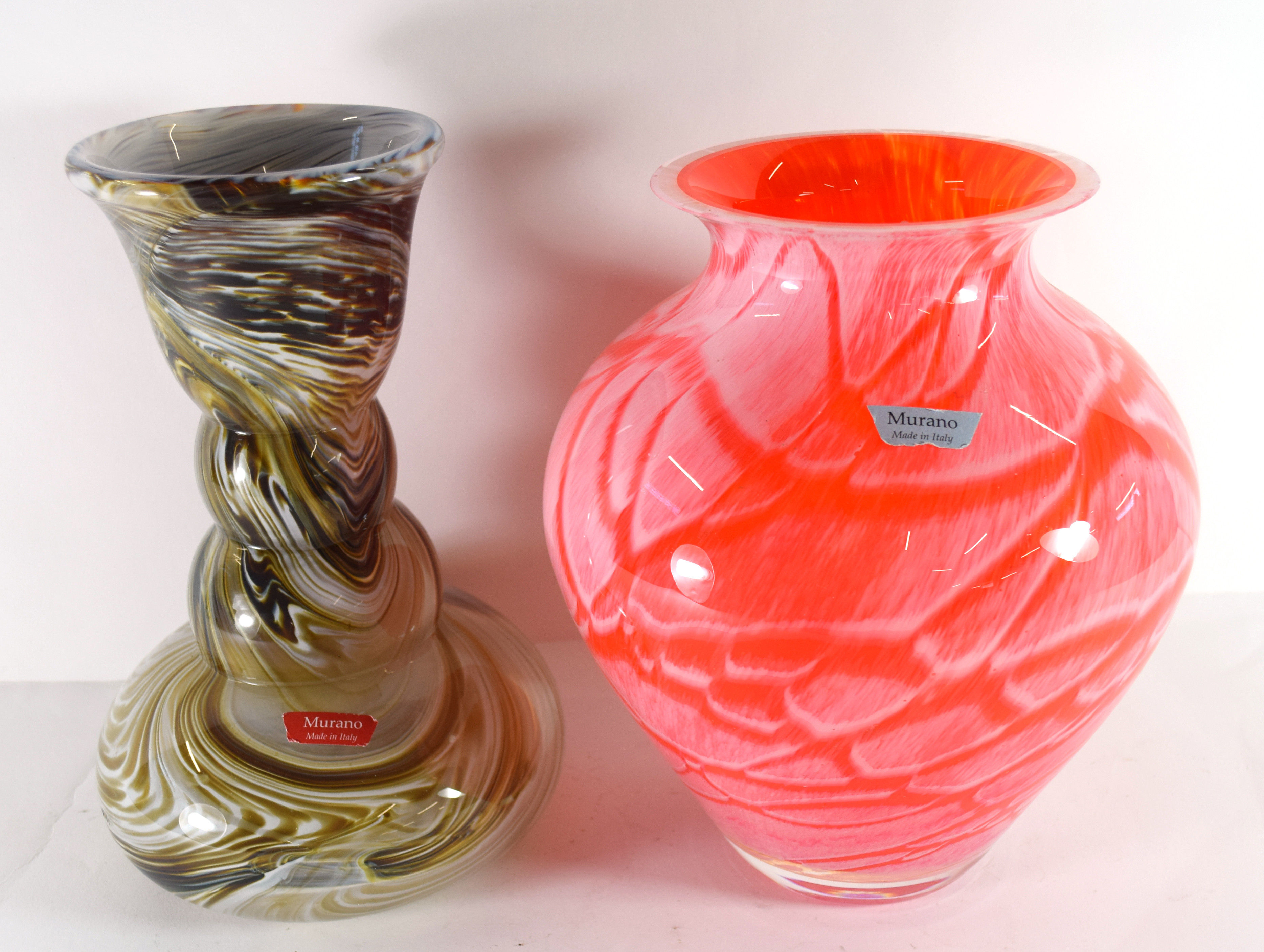 Murano vase with a brown and white swirling design, together with a further Murano globular vase