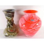 Murano vase with a brown and white swirling design, together with a further Murano globular vase