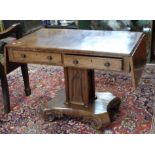 Victorian sofa table with cross banded decoration, width approx 102cm folded
