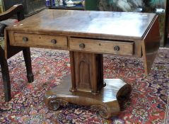 Victorian sofa table with cross banded decoration, width approx 102cm folded