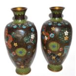 Pair of early 20th century cloisonne vases, of baluster shape, decorated in typical fashion, 17cm