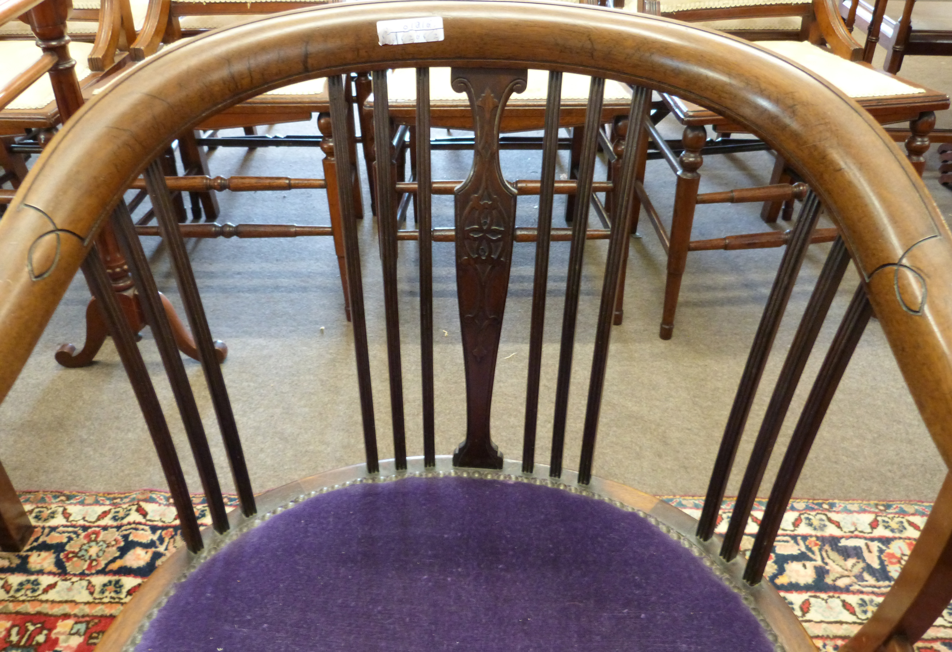 Edwardian upholstered armchair together with matching button upholstered foot stool - Image 3 of 4