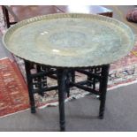 Large Benares tray and stand, approx 80cm diam