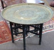 Large Benares tray and stand, approx 80cm diam