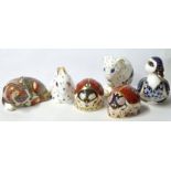 Quantity of Royal Crown Derby paperweights including a dormouse, a catnip kitten, a rabbit etc (6)