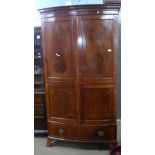Large mahogany bow front armoire with inlaid decoration, width approx 108cm