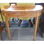 Fold-top card table with inlaid and cross banded decoration, width approx 91cm
