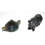 Small boxed miniature jadeite tea pot and further small model of a pig (2)