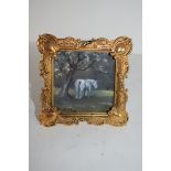 Small watercolour of a horse signed Walker lower left in gilt frame