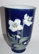 Royal Copenhagen vase, the blue ground with a floral design, factory mark and CFX monogram to