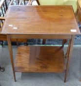 Small mahogany side table with strung and cross banded decoration, approx 56 x 37cm