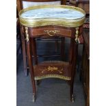 Small kidney shaped side table with drawer beneath and inlaid decoration, height approx 73cm