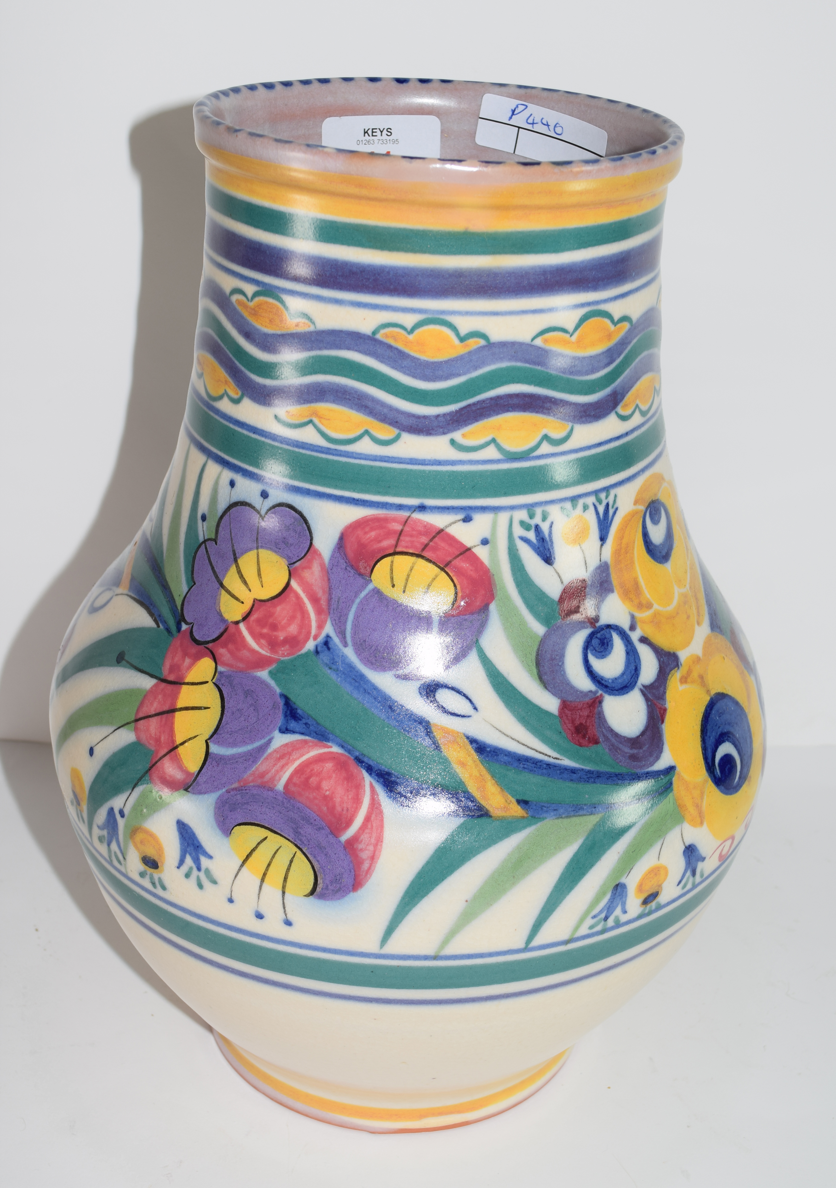 Poole Carter Stabler Adams vase pattern 899, with painters mark for Ann Hatchard, 33cm high