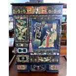 Mid-20th century Oriental style decorative table cabinet with painted scenes of Japanese figures,
