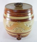 Large stoneware 19th century spirit barrel, in Doulton style, the top marked John Cliff & Co,
