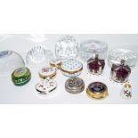 Quantity of glass paperweights including a Stuart Glass Millennium example, a commemorative Silver