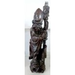 Chinese wood carving of Shou Lao converted for a lamp, 53cm high