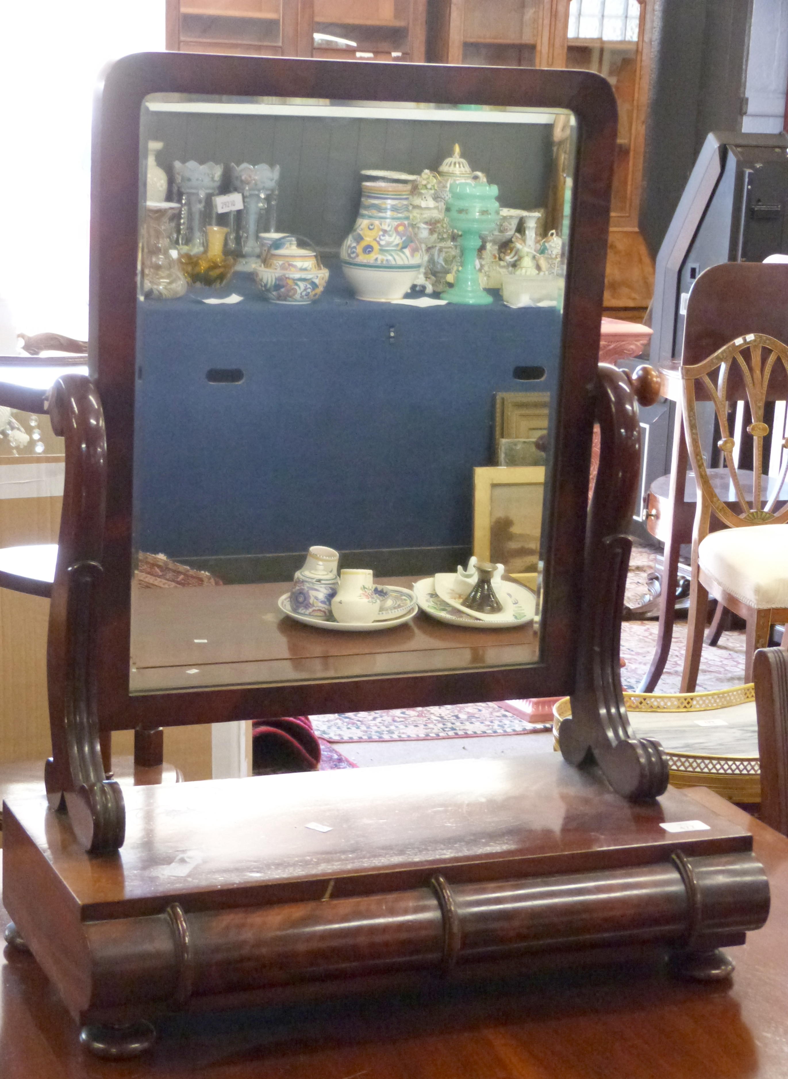 19th century mahogany swing mirror with drawers beneath, width approx 57cm