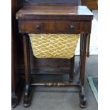 Early 20th century sewing or games table with fold-top inlaid chess board, width approx 51cm