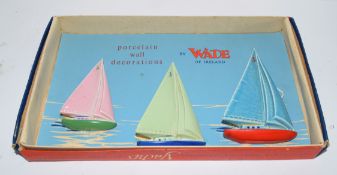 Group of three Wade Pottery yachts produced as wall decoration, in original box with poster,