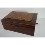 19th century ladies companion box with fitted and lined compartments with star and geometric inlay