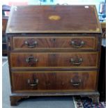 19th century fall front bureau with inlaid decoration throughout, raised on bracket feet with fitted
