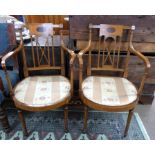 Pair of decorative inlaid bedroom chairs, width approx 58cm