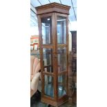 Octagonal glazed oak display cabinet, height approx 181cm