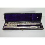 Rudall Carte & Co Boehm system silver metal flute in original box, the flute inscribed Rudall Carte,