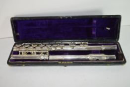 Rudall Carte & Co Boehm system silver metal flute in original box, the flute inscribed Rudall Carte,