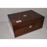 19th century rosewood sewing box complete with interior accessories, the box lined with metal with