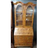 Late 18th century walnut veneered bureau bookcase raised on bracket feet (a/f), width approx 90cm