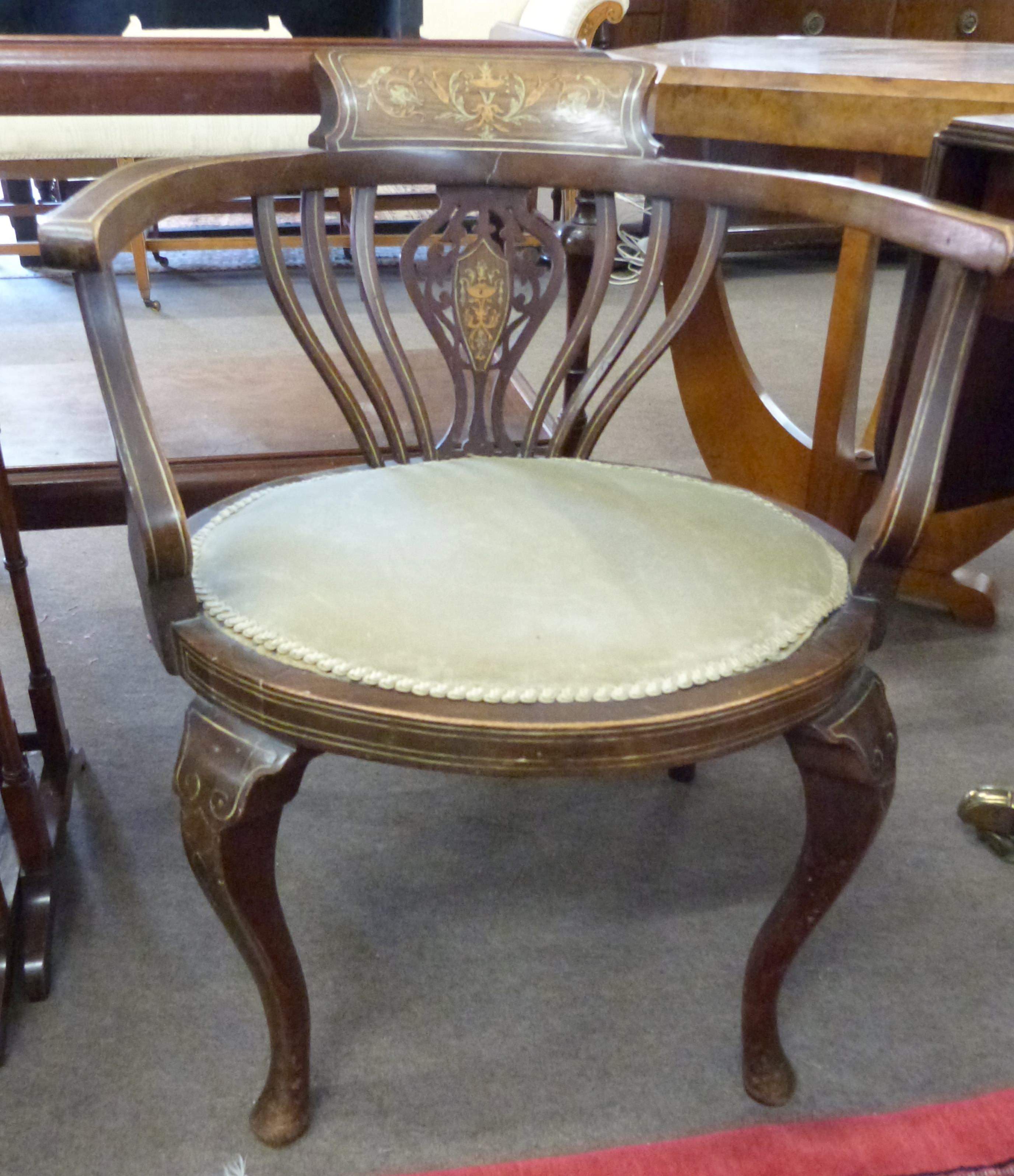 Decorative inlaid armchair with strung decoration, width approx 58cm max - Image 4 of 4